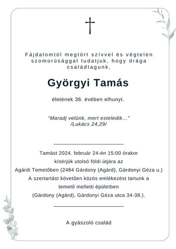 György Tamás gyászjelentése